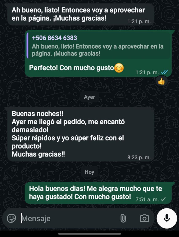 Mensaje de cliente satisfecho